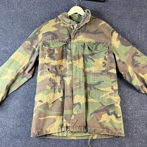 Vintage US Army Jacket Mens Small Woodland Camo M65 Cold Weather Field Coat 80s
